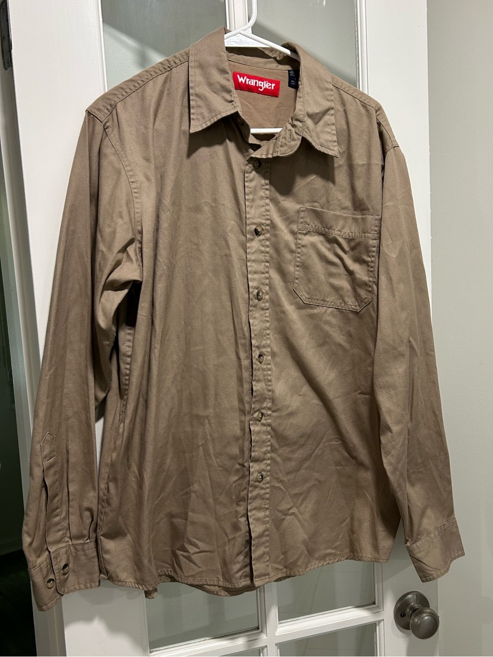 Wrangler Brown/Tan Long Sleeve Casual Button-Down Shirt Large
